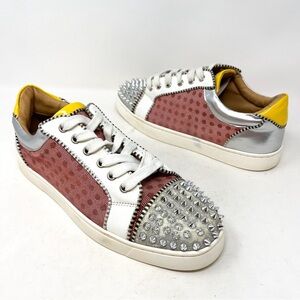 Christian Louboutin Pink, Silver & Yellow Studded Low-Top Sneakers